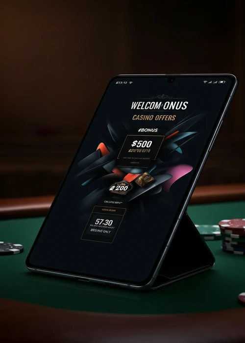 Grafische Darstellung des modernen Interfaces von Sunnyplayer Casino mit verschiedenen Spielkategorien und dem aktuellen Willkommensbonusangebot für Neukunden.